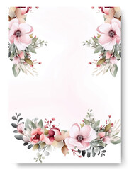 Romantic hand drawn pink rose floral wedding invitation card set