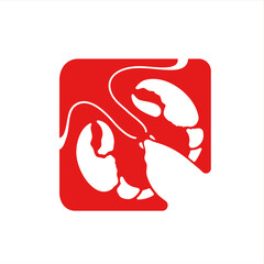 Hand drawn prawn or lobster crayfish. Sketch outline vector logo good for pub menu decoration.Lobster Day. seafood. Red silhouette web icon.Abstract modern style minimalism 