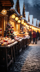 A Sparkling Scene of a Christmas Market in the Evening, Aspect Ratio 9:16