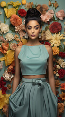 Belleza y color: Estilo de primavera mexicano. mujer latina entre flores con colores de primavera