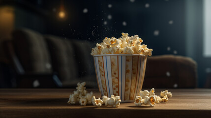 Pot de popcorn, salé ou sucré au cinéma. Stand de snack, popcorn. Friandises, desserts. Pour conception ou création graphique
