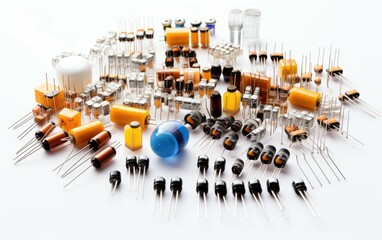 Resistors Capacitors in Electronic Setup - obrazy, fototapety, plakaty