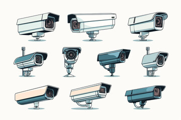 Set of cctv cameras. Vector illustration in cartoon style.