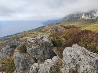 Fototapeta na wymiar Landscape of autumn mountains and forest of Crimea