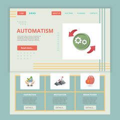 Automatism flat landing page website template. Inspiration, motivation, brain power. Web banner with header, content and footer. Vector illustration.