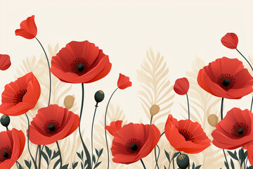 Seamless pattern with red poppies, vector illustration.