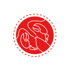 Hand drawn prawn or lobster crayfish. Sketch outline vector logo good for pub menu decoration.Lobster Day. seafood. Red outline  silhouette web icon.Abstract modern style minimalism