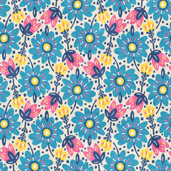 Seamless pattern with bright spring flowers