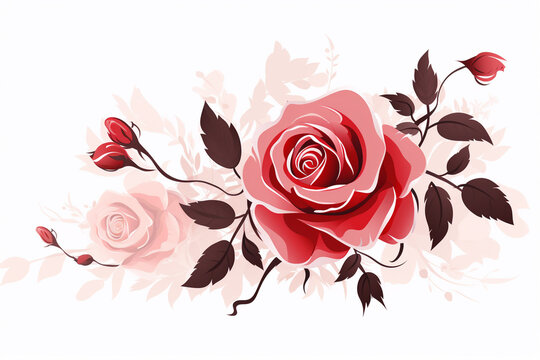 Grunge floral background with red roses and watercolor splashes