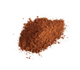 Cocoa Powder Isolated, Cacao Dust Pile, Dry Ground Cocoa Beans, Cocao Powder Pile for Homemade Chocolate on White Background