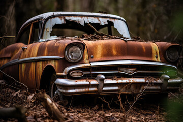 Old rusted out car abandoned and left to rot