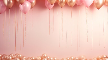 Fototapeta premium a wall decorated with balloons in delicate soft pastel pink colors