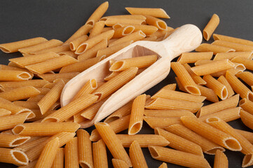 Raw Brown Pasta, Wholegrain Penne, Dry Whole Grain Noodle, Raw Spelt Macaroni, Healthy Italy Food