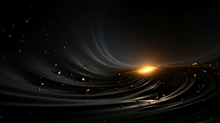 Fototapeta na wymiar abstract dark cosmic 3D perspective with breathtaking black and gold fractals, curves, and waves background 16:9 widescreen wallpapers