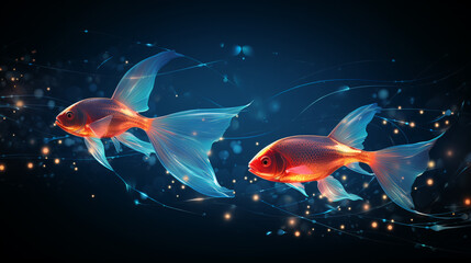 abstract glowing underwater 3D perspective with fish background 16:9 widescreen wallpapers
