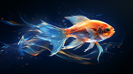 abstract glowing underwater 3D perspective with fish background 16:9 widescreen wallpapers - obrazy, fototapety, plakaty