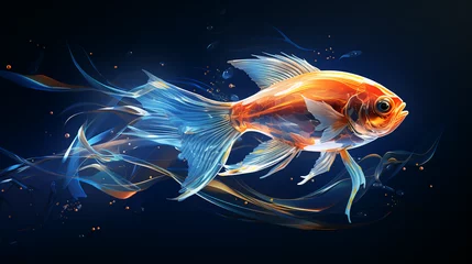 Fotobehang abstract glowing underwater 3D perspective with fish background 16:9 widescreen wallpapers © elementalicious
