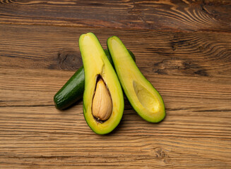 Avocado Isolated, Whole Avokado, Green Avocados Slice, Fresh Alligator Pear, Long Avocado Fruit