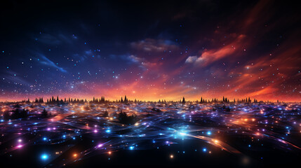 Fototapeta na wymiar abstract glowing cosmic landscapes perspective with stars, galaxies and constellations background 16:9 widescreen wallpapers