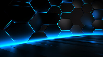 abstract futuristic surfaces perspective with glowing light blue hexagons background 16:9 widescreen wallpapers