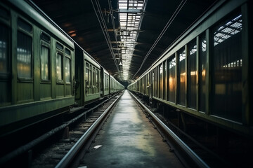 Fototapeta na wymiar Passage in a hall with rails for a locomotive