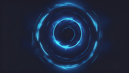 Obraz premium Neon blue color geometric circle on a dark background Mockup for your logo.