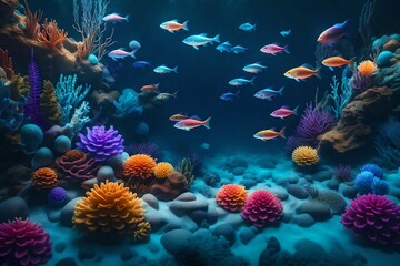 Fototapeta na wymiar coral reef and fishes generative AI tool