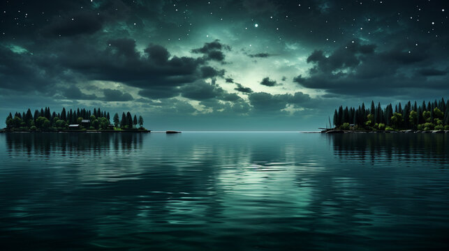 night landscape with moon HD 8K wallpaper Stock Photographic Image