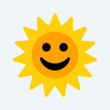 Cute smiling sun icon. Flat design sun element. Vector.