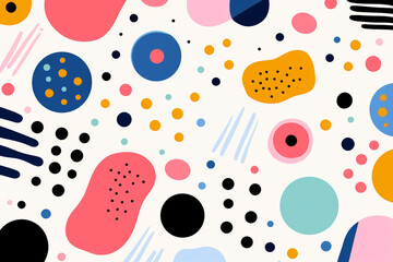 Abstract seamless pattern with geometric shapes, dots, lines and spots. Vector illustration.