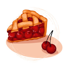 Piece of cherry pie fruit dessert sweet cake isolated on white background