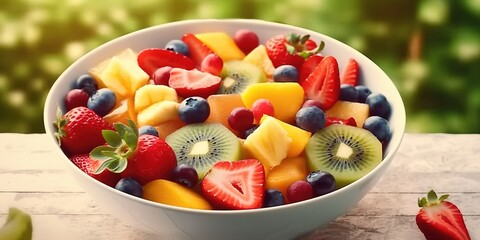 a bowl of sweet and tempting fruit salad. Generative AI