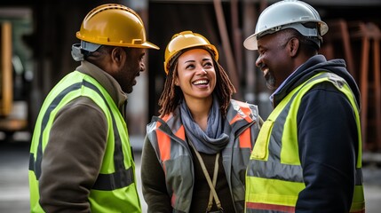 Obraz premium Confident woman on construction site. Strong, independent female leadership with successful career in building. Professionally overseeing work, embodying empowerment and breaking gender stereotypes