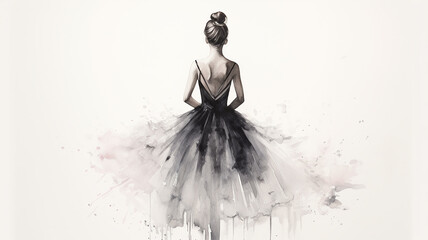 ballerina view from the back pencil sketch on a white background black and white drawing - obrazy, fototapety, plakaty