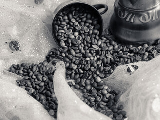 coffee beans spilled from the Turk 