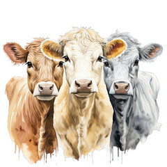 Three Cute Charolais Cow Watercolor Png Graphic