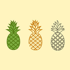 Fototapeta premium Set of pineapple icons in a flat style.