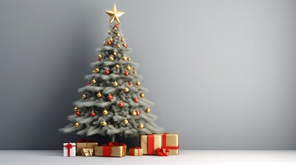  a christmas tree with presents under it and a star on top.  generative ai