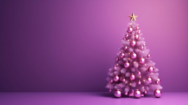  a pink christmas tree with a star on top of it.  generative ai