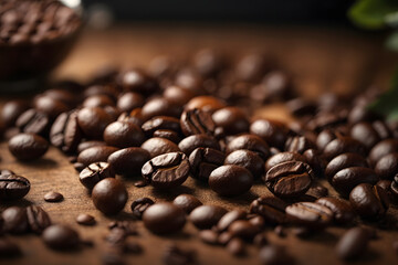 Pouring roasted coffe beans for background and texture, advertise, Fresh Aromatic.