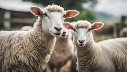 Naklejka premium Portrait of family sheep in the farm