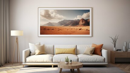 A Beautiful Canvas Frame 3D Mockup in Modern Living Room
