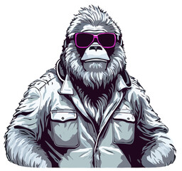 Yeti in stylish attire and cool sunglasses