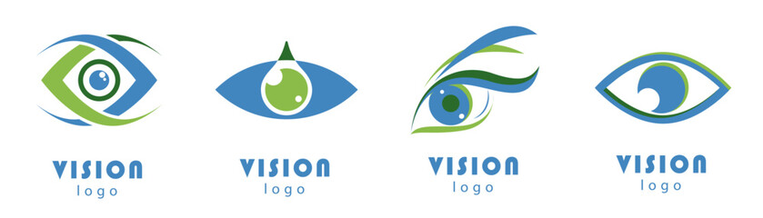 Eye vision logo collection for medicine, beauty, security. Set of vision logo design. Company brand vision logo. Abstract vision logo