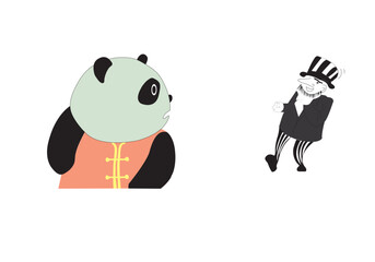 A panda watching a old man dunny vector Illustration.