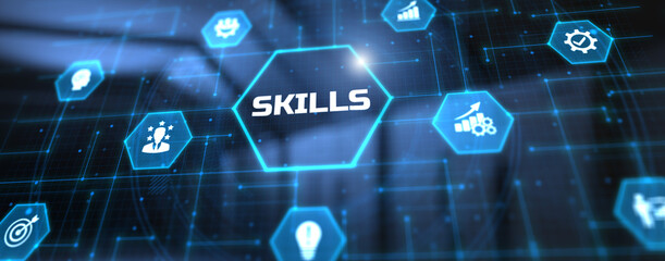 Skills competency career development business finance concept.