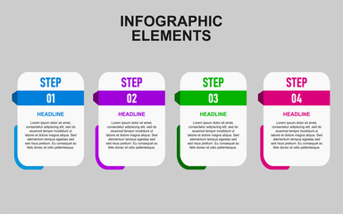 infographic template with 4 colorful steps for presentations, business and posters.