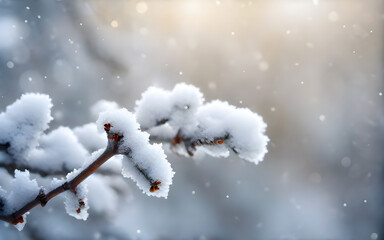 Winter blured background with snow and pine branch in the frost - 663345884