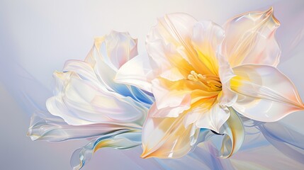  a white and yellow flower with a blue and white background.  generative ai
