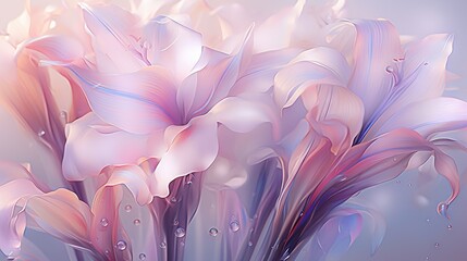  a painting of a bunch of flowers with water droplets on them.  generative ai